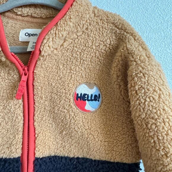 Open Edit Brown and Navy Blue Sherpa Full Zip Jacket Toddler 24 Months - Picture 3 of 5